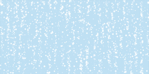 Magic falling snow christmas background. Subtle flying snow flakes and stars on light blue winter backdrop. Magic falling snow holiday scenery. Wide vector illustration. - 786055293