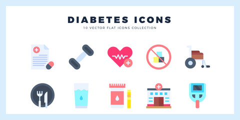 10 Diabetes Flat icon pack. vector illustration.
