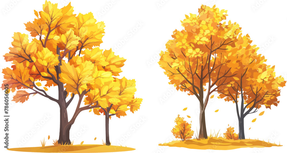 Poster Forest gold and green branches, autumn yellow and orange park trees