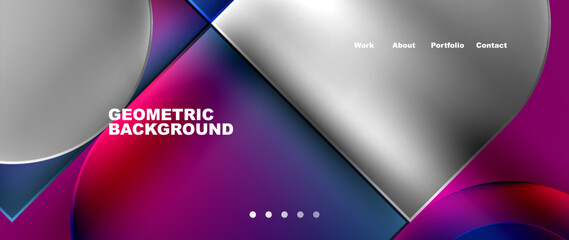 The geometric background resembles a soccer ball with purple, violet, magenta, and electric blue colors. It features triangles, rectangles, and an electronic device logo