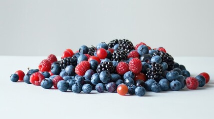 Fruit On White Background. Big Pile of Mixed Berries for Fresh Summer Food Concept