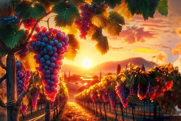 A beautiful sunset in the vineyards of Provence. Focus concept