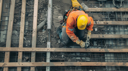 Construction Worker Working on a Building Site