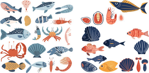 Cartoon fish for restaurant menu background design, trendy simple banners