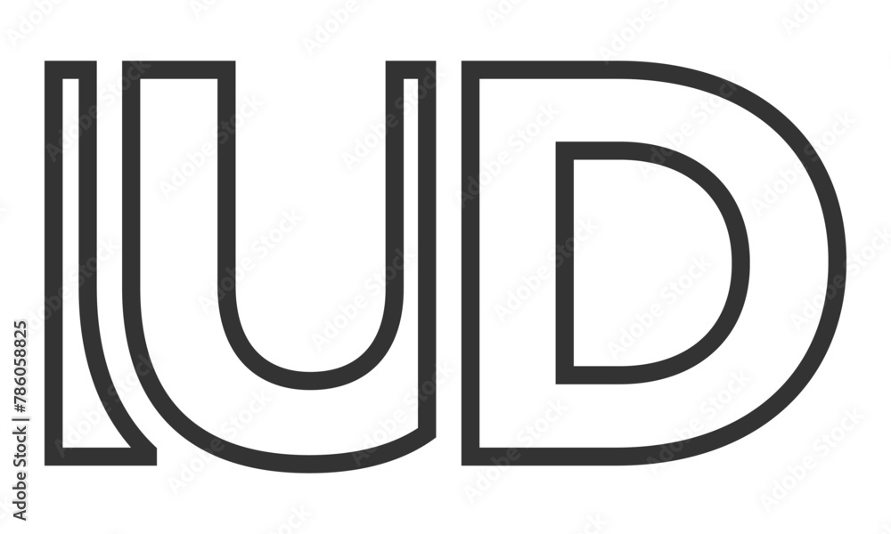 Poster IUD logo design template with strong and modern bold text. Initial based vector logotype featuring simple and minimal typography. Trendy company identity.