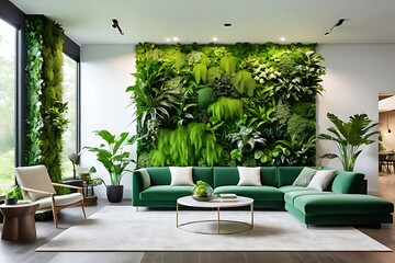 Modern indoor living room with potted plants and flowers offers a beautiful view of the nature outside