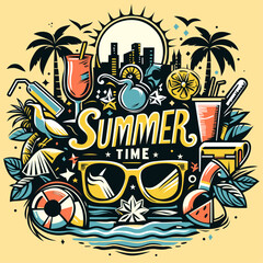 Summer time Typography Tee design vector illustration.