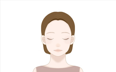 50代女性の正面の顔（閉じた目）