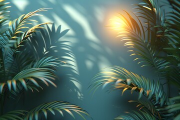 Fototapeta na wymiar Sun Shines Through Palm Tree Leaves. Generative AI