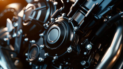Fototapeta na wymiar Motorcycle engine. Motor and mechanism closeup