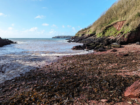 Monk Haven beach looking out to the mouth of Milford Haven at St. Ishmael's, Pembrokeshire, Wales, UK.