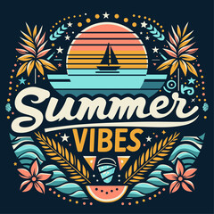 Radiant Summers Typography Tee design vector illustration.