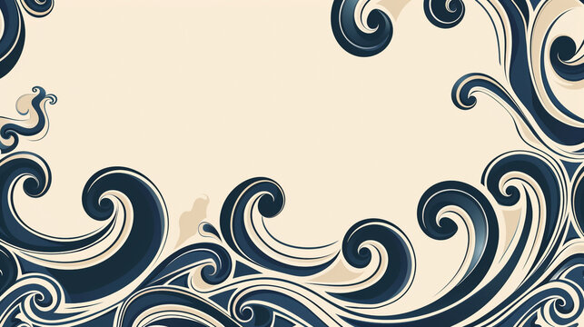 Hand-drawn navy blue and cream border swirls, perfect for maritime themes.