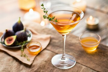 Fall cocktail, fig and honey martini with thyme