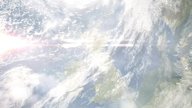 Zoom in from space and focus on Coatbridge, UK. 3D Animation. Background for travel intro. Elements of this image furnished by NASA