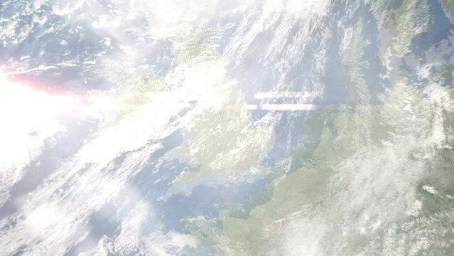 Zoom in from space and focus on Long Eaton, UK. 3D Animation. Background for travel intro. Elements of this image furnished by NASA