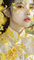 Traditional Vietnamese Ao Dai Dress with Floral Patterns