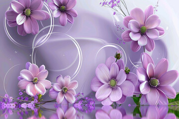 Fototapeta na wymiar 3d Flowers background with circle wallpaper for walls