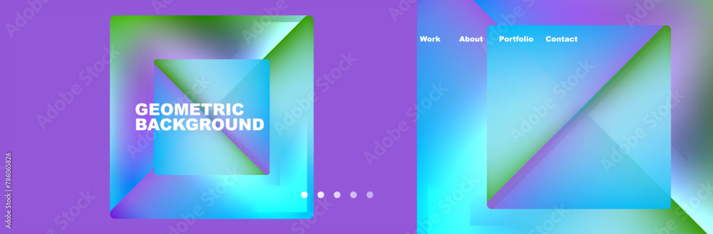 Poster an electric blue rectangle stands out against a background of azure and aqua geometric shapes, with 