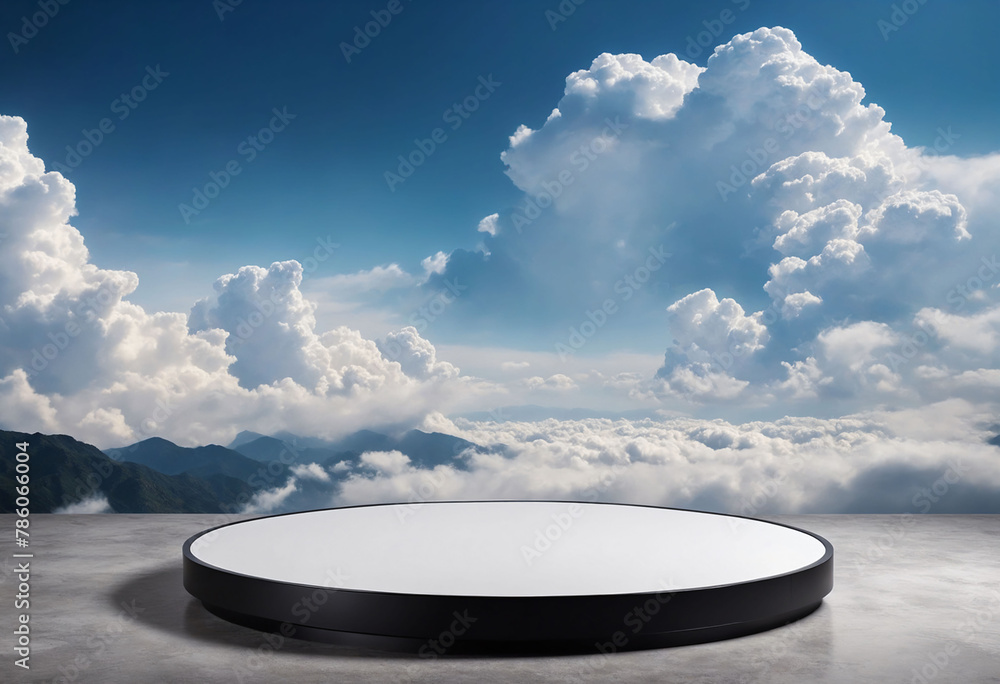 Poster Simple round podium for product display with clouds background