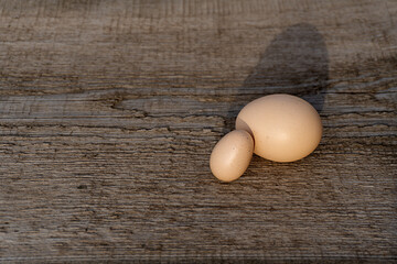 egg on a wooden surface with copy space