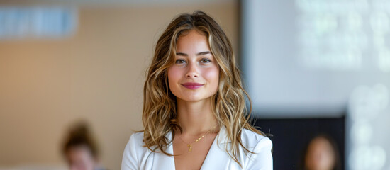 Young businesswoman at professional development seminar