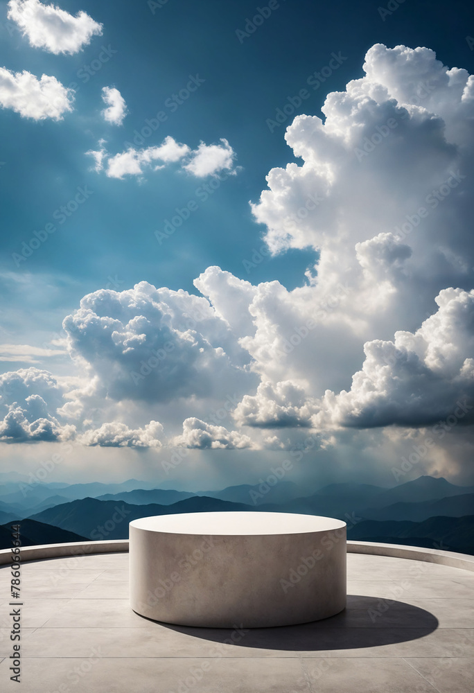 Poster Simple round podium for product display with clouds background