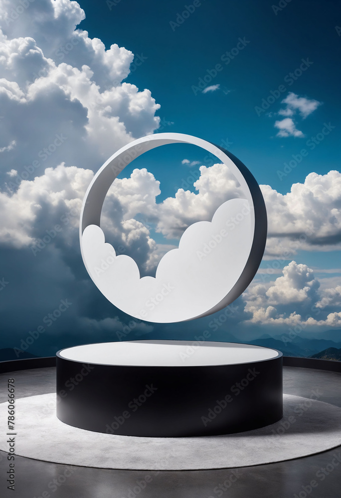 Poster Simple round podium for product display with clouds background