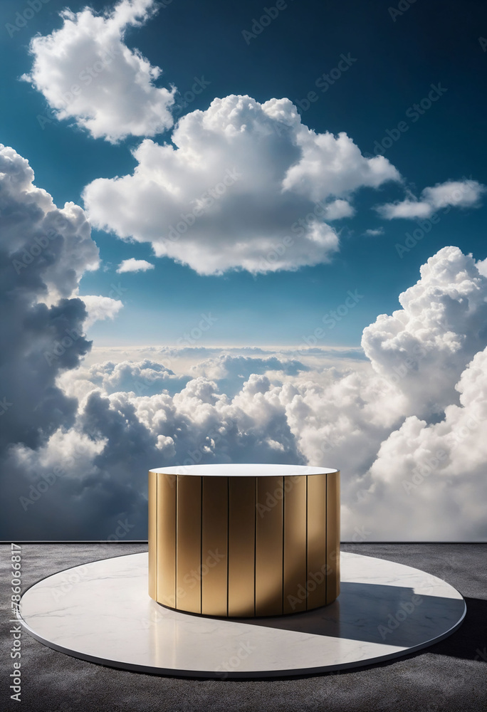 Poster Simple round podium for product display with clouds background