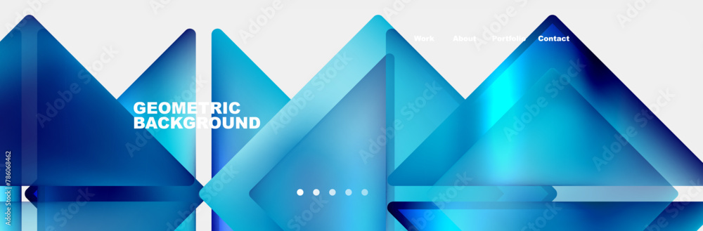 Poster a geometric pattern featuring electric blue triangles on a white background resembling water. the aq