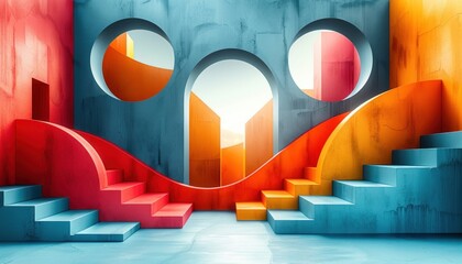 Stairs in Abstract Geometry: Artistic Composition - obrazy, fototapety, plakaty