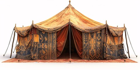 Exquisite Bedouin shelter on a blank backdrop. - obrazy, fototapety, plakaty