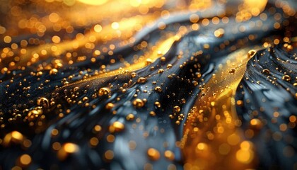 Close up of bubbling black and gold liquid surface resembling asphalt or tar - obrazy, fototapety, plakaty