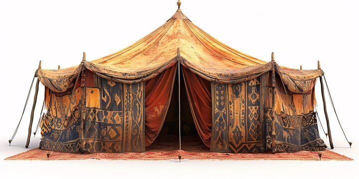 Exquisite Bedouin shelter on a blank backdrop.