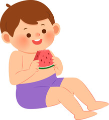 Shirtless Boy Eating Watermelon