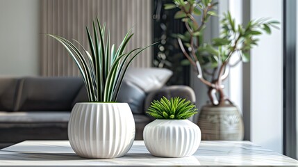 a ceramic flower pot featuring a vertical stripe pattern and a textured white finish, tailored for the discerning tastes - obrazy, fototapety, plakaty