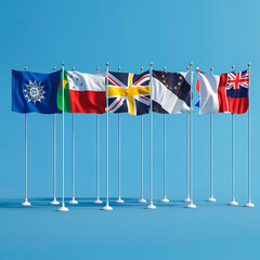 Silk waving 28 flags of countries of European Union. Blue sky background. 3D illustration. - Illustration - obrazy, fototapety, plakaty