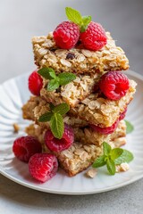 Oat bar cookies with raspberries and mint