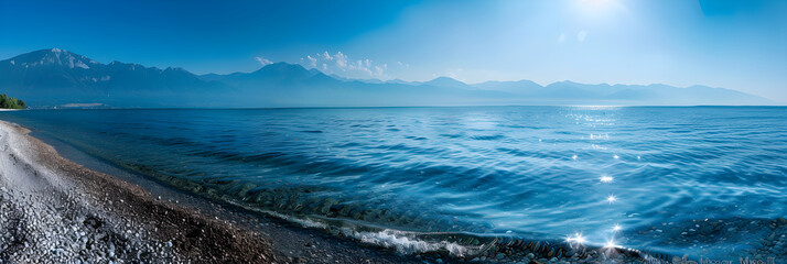 Deep Serenity: The Spectacular Scenic Beauty of Lake Ohrid’s 600 Meter Depth - obrazy, fototapety, plakaty