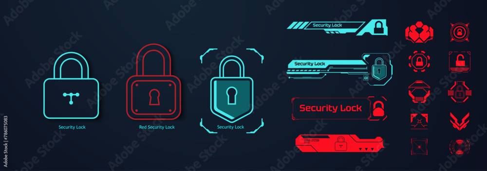 Leinwandbilder digital security lock icons set on dark background. stylized vector set of digital security lock ico