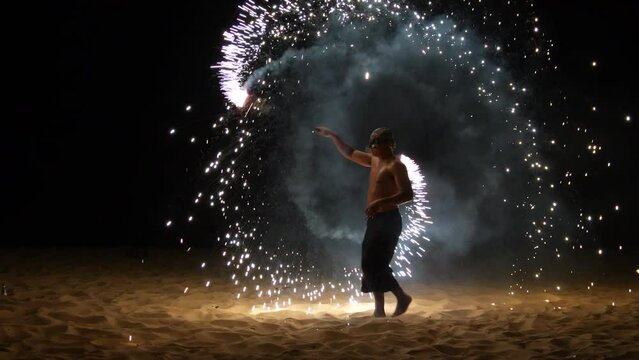 Fire show in Khao Lak beach in Phang Nga, Thailand