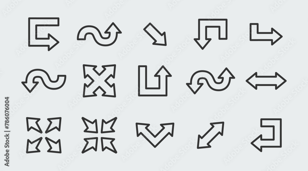 Poster arrow icon set. arrows and cursor collection with outline flat style for web design or interface app