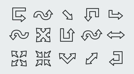 Arrow icon set. Arrows and cursor collection with outline flat style for web design or interface app.