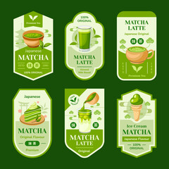 Matcha tea labels in flat design