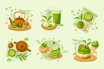 Matcha tea compositions in flat design - 786076224