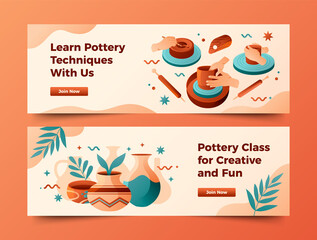Pottery banners in flat design