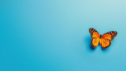 This beautifully composed image shows a Monarch butterfly on the left with plenty of negative space...