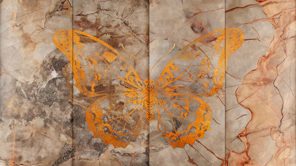 Set of  Red Orange Gold Marble Floor Texture and Composition. Butterfly pattern. Interior marble for wall.