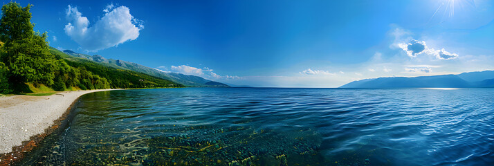 Deep Serenity: The Spectacular Scenic Beauty of Lake Ohrid’s 600 Meter Depth - obrazy, fototapety, plakaty