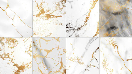 Set of White Black Gold Marble Floor Texture and Composition. Particles pattern. Interior marble for wall.